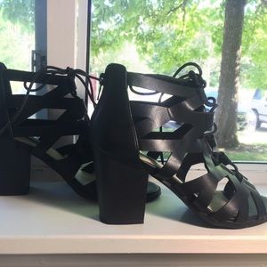 Size 7.5 lace up open-toed heels